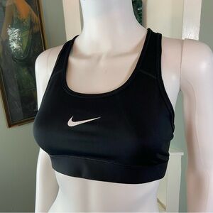 Nike Women's Black Sports Bra White Swoosh Logo Medium M Racerback